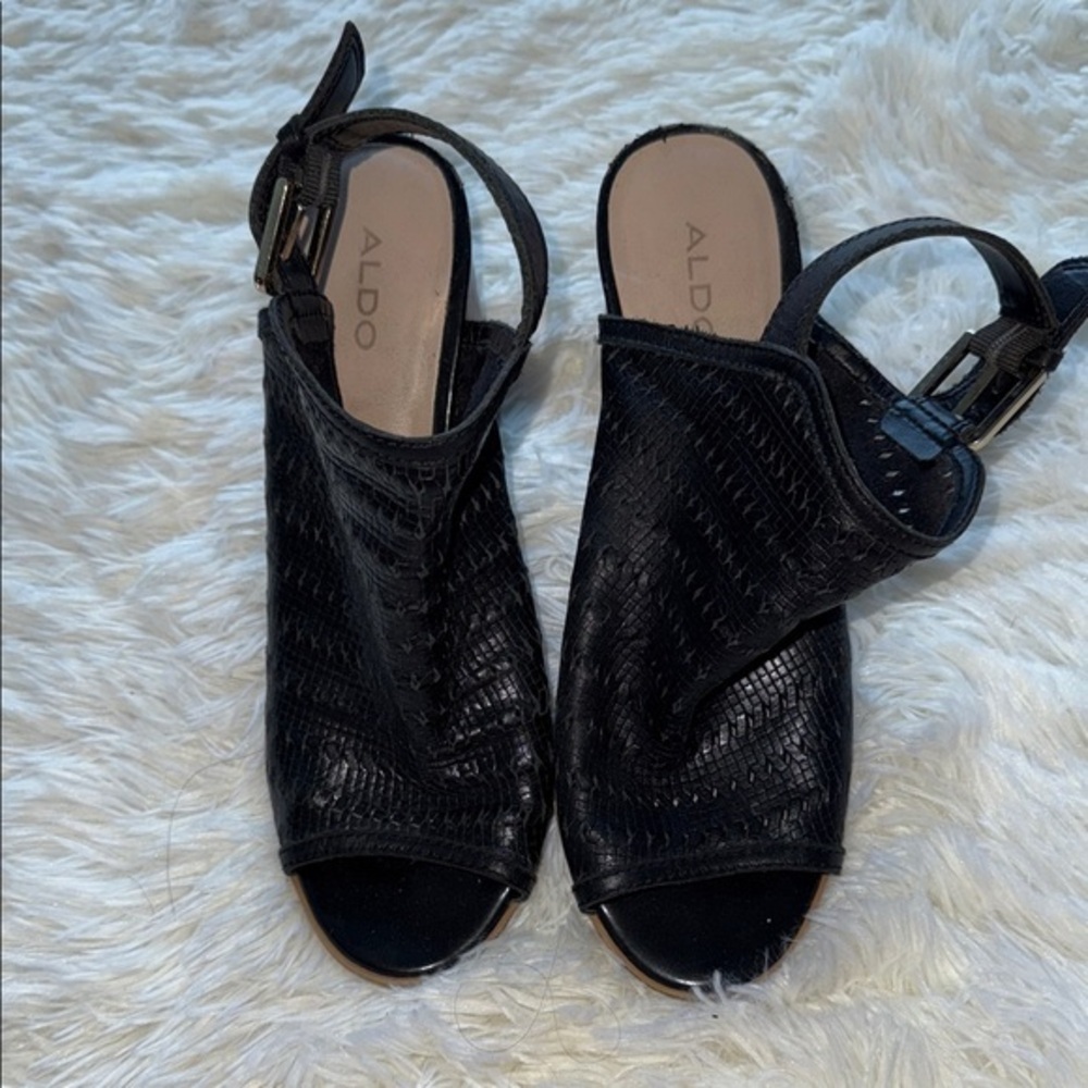 Aldo Black Textured Slingback Sandals​ - Picture 2 of 7